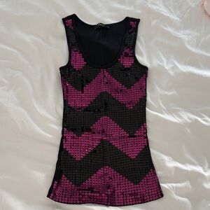 Express Black and Pink Sequin Party Tank Top